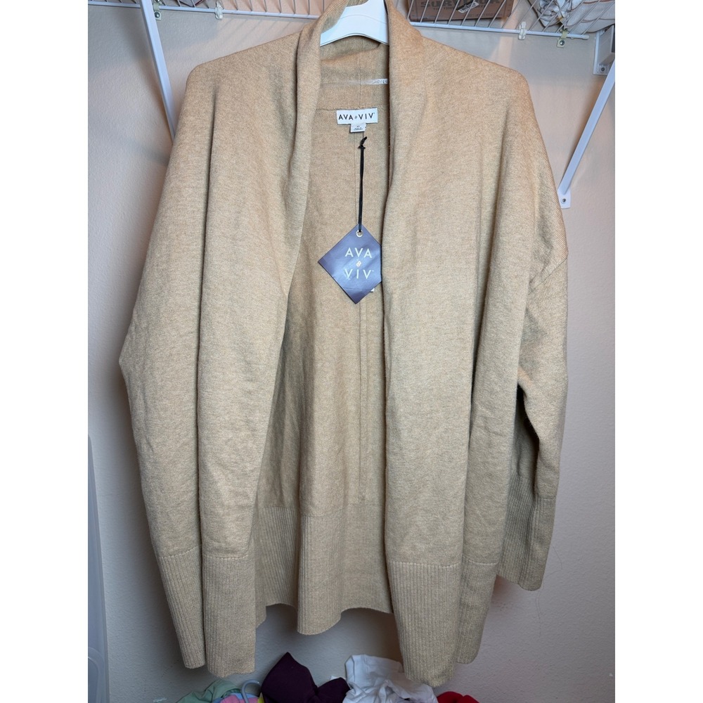 Ava & Viv Womens Tan Open Front Knit Cardigan Sweater Size XS New With Tags